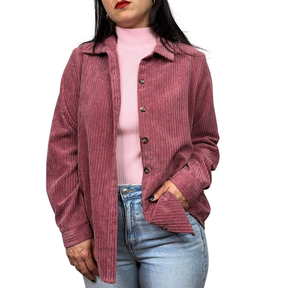 Christopher & Banks Mauve Corduroy Oversized Button Down Top